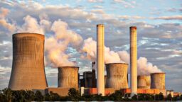 coal power station steem chimneys and cooling towers